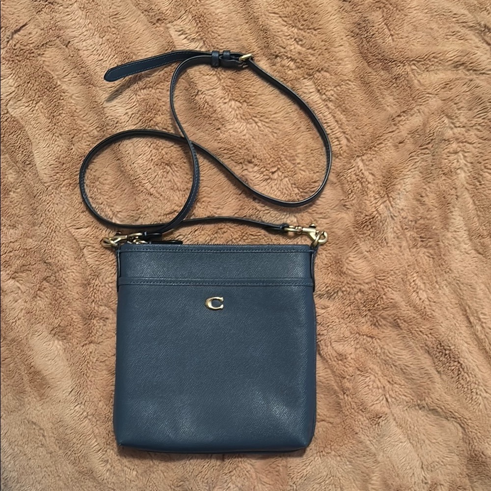 Coach Blue Crossbody Bag with Adjustable Strap and Minimalist Design